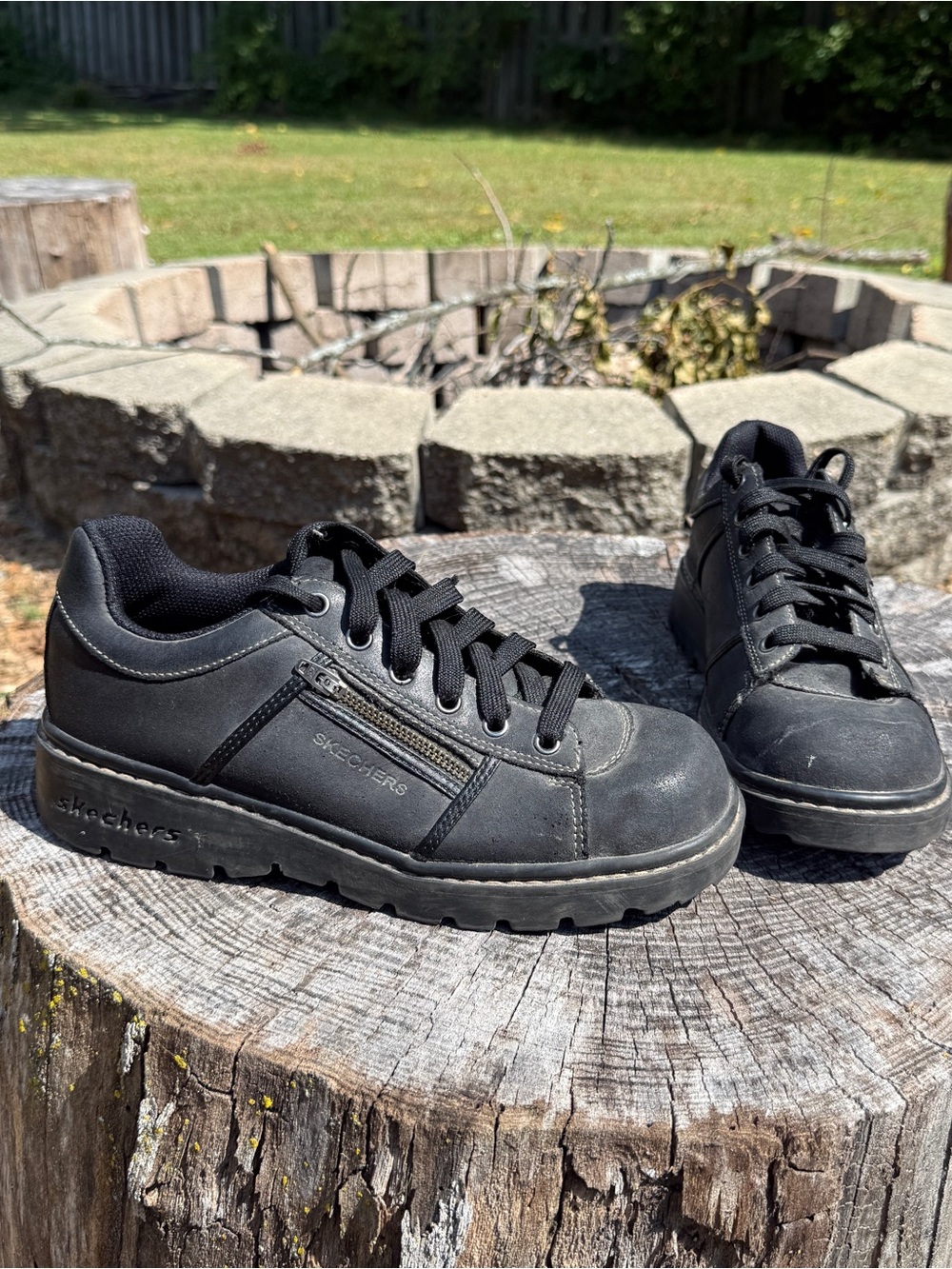 Vintage Y2K Skechers Black Leather Oxford Lug Sole Chunky Sneaker Shoes